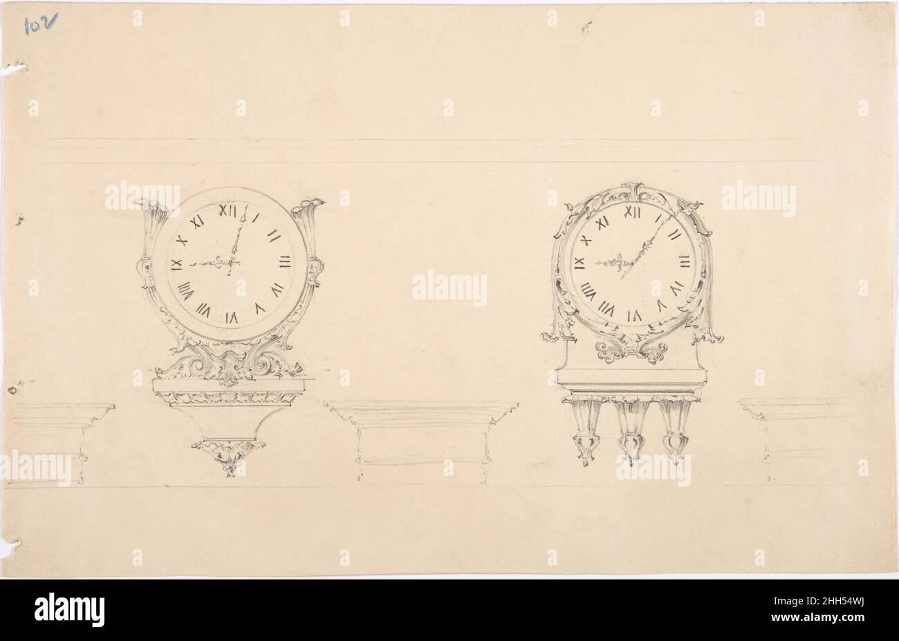 Design for Two Clocks and Three Brackets early 19th century Anonymous ...