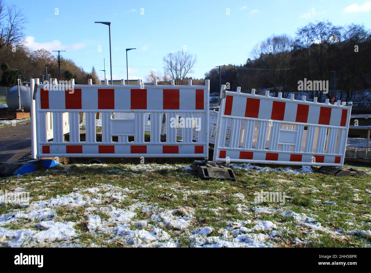 Construction site is secured with barrier material Stock Photo