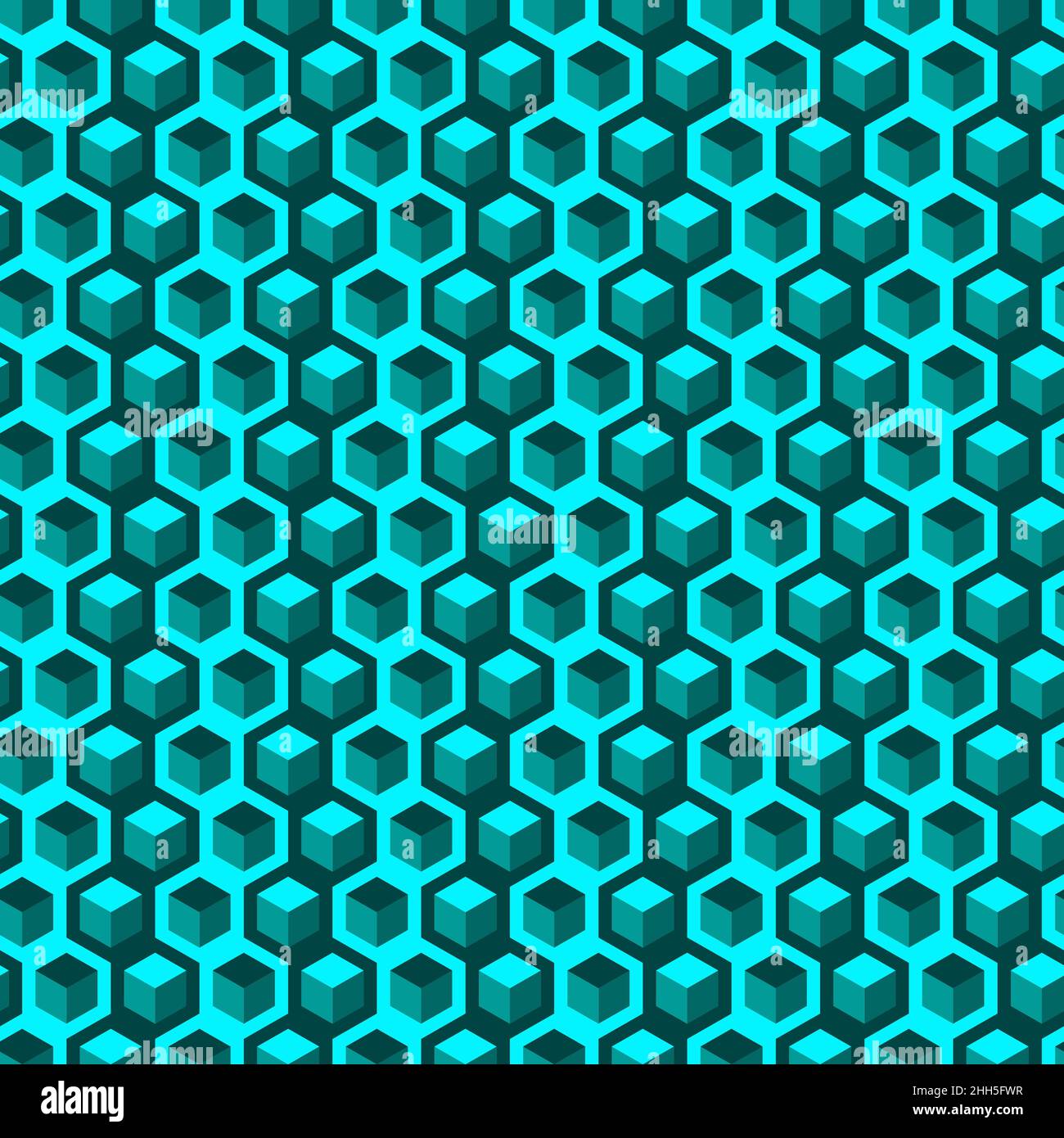 Seamless abstract pattern with hexagons and cubes. Vector colored background. Stock Vector