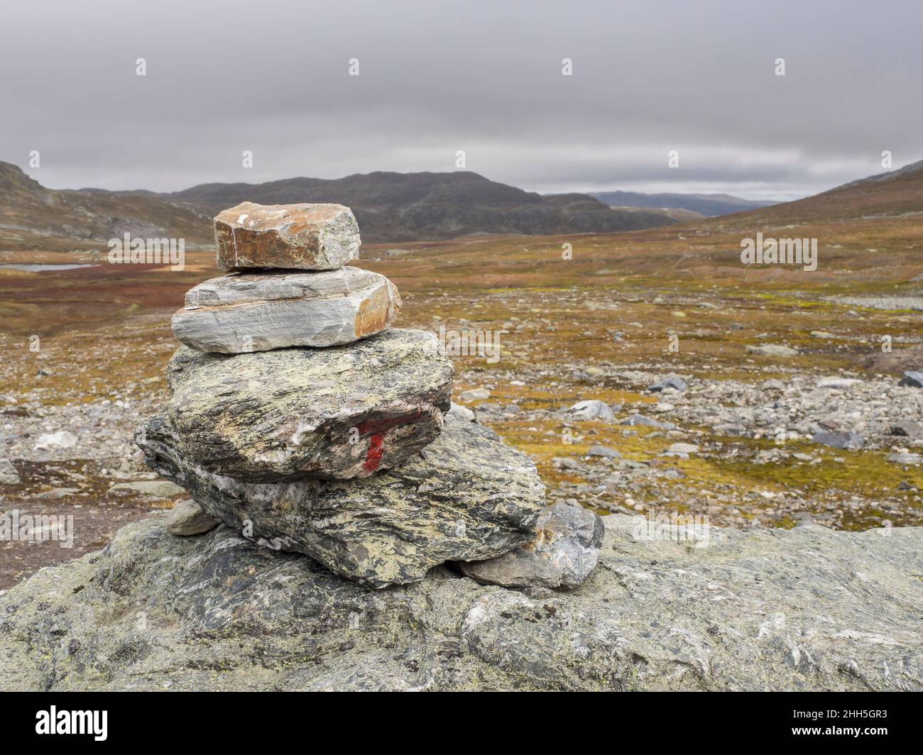 Small cairn at Hardangervidda plateau Stock Photo