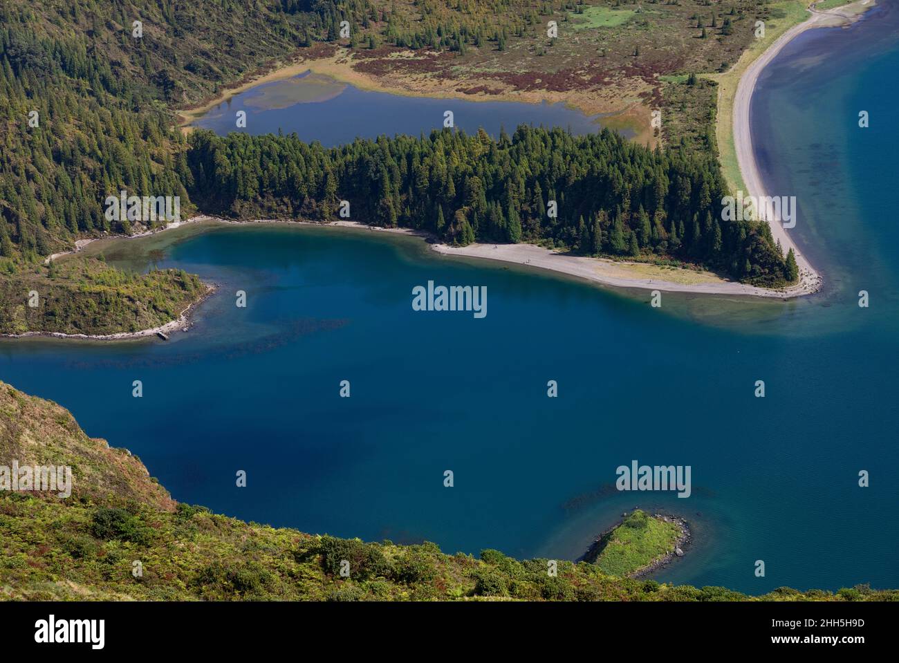 Lagoa do Fogo seen from Miradouro Do Pico Da Barrosa on sunny day, Sao