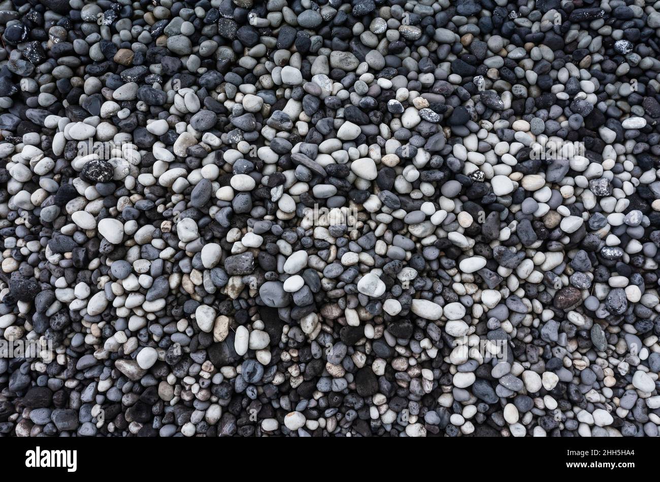Gray and white pebbles heap at beach Stock Photo