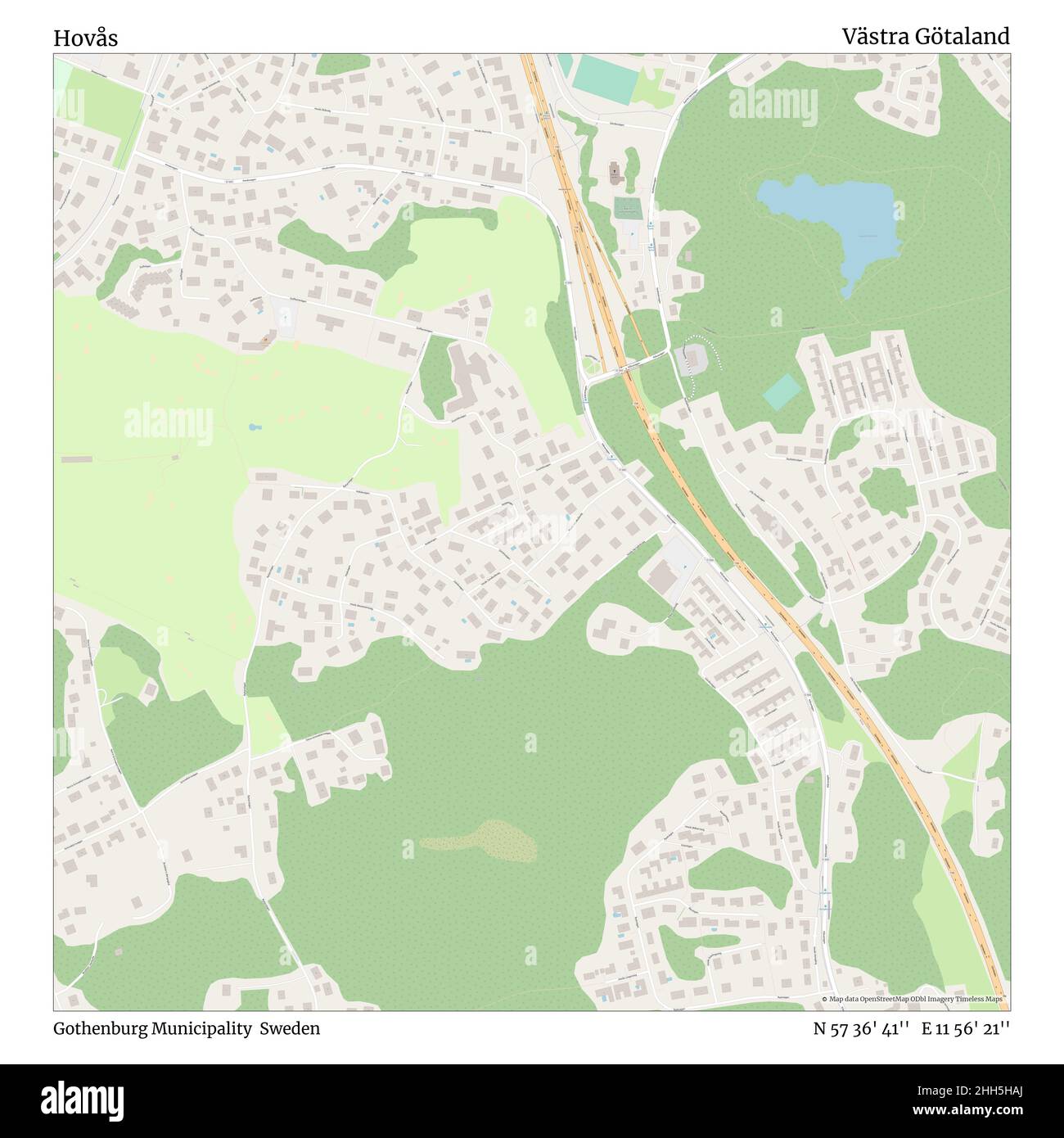 Hovås, Gothenburg Municipality, Sweden, Västra Götaland, N 57 36' 41'', E 11 56' 21'', map, Timeless Map published in 2021. Travelers, explorers and adventurers like Florence Nightingale, David Livingstone, Ernest Shackleton, Lewis and Clark and Sherlock Holmes relied on maps to plan travels to the world's most remote corners, Timeless Maps is mapping most locations on the globe, showing the achievement of great dreams. Stock Photo