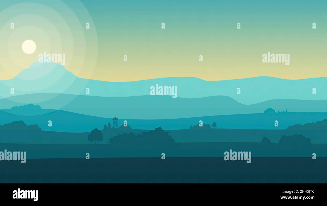 Animation landscape with mountains, hills, sky and a sun. Animation of a  beautiful silhouette landscape background, with mountains range, sky and  suns Stock Photo - Alamy