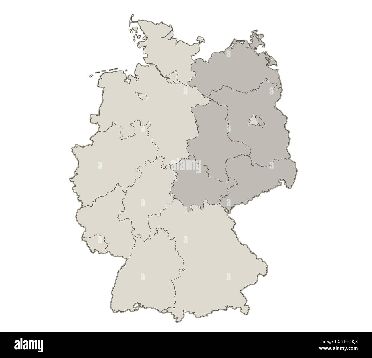 Germany map divided on West and East Germany with regions map, blank Stock Photo