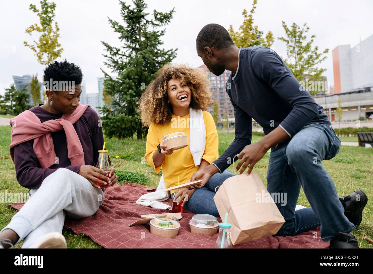 Group of friends having picnic in park hi-res stock photography and ...