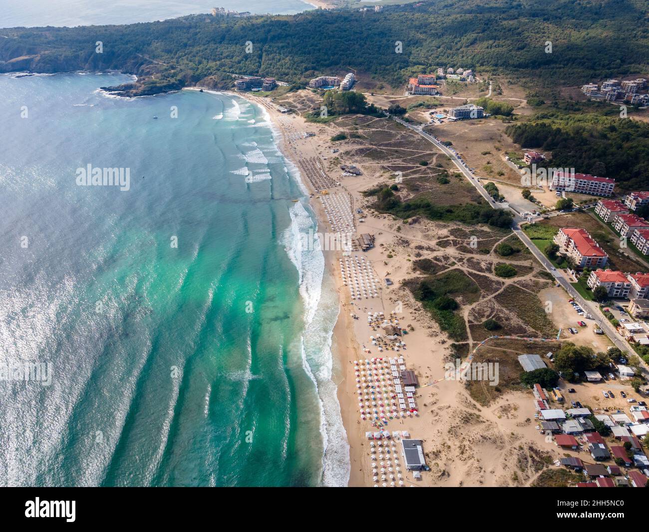 Aerial view of Smokinya Beach near Sozopol, Burgas Region, Bulgaria ...