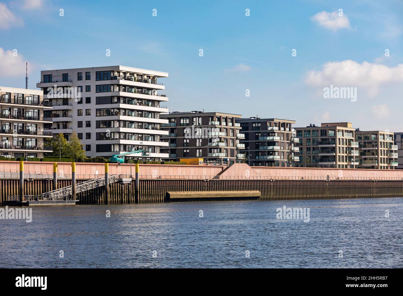 Germany, Bremen, Waterfront apartments along Weser river canal Stock