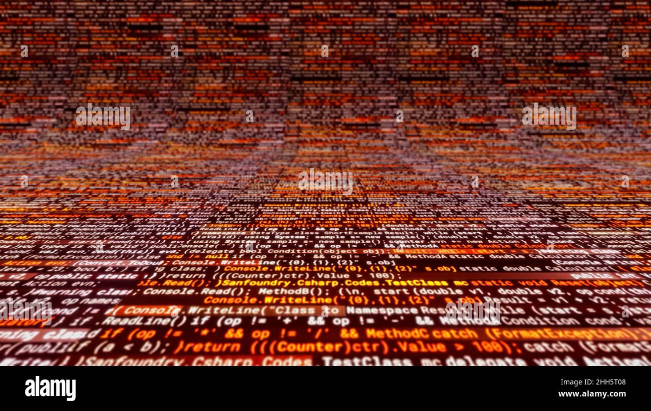 Futuristic computer code programming curving screen with colorful lines ...