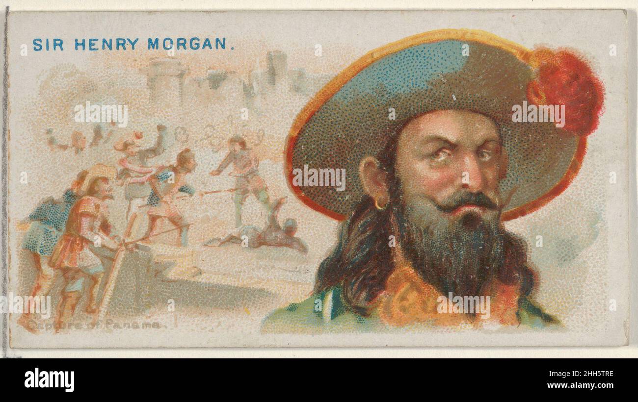 Sir Henry Morgan, Capture of Panama, from the Pirates of the Spanish Main series (N19) for Allen & Ginter Cigarettes ca. 1888 Allen & Ginter American Trade cards from the 'Pirates of the Spanish Main' series (N19), issued ca. 1888 in a set of 50 cards to promote Allen & Ginter brand cigarettes.. Sir Henry Morgan, Capture of Panama, from the Pirates of the Spanish Main series (N19) for Allen & Ginter Cigarettes. ca. 1888. Commercial color lithograph. Allen & Ginter (American, Richmond, Virginia) Stock Photo