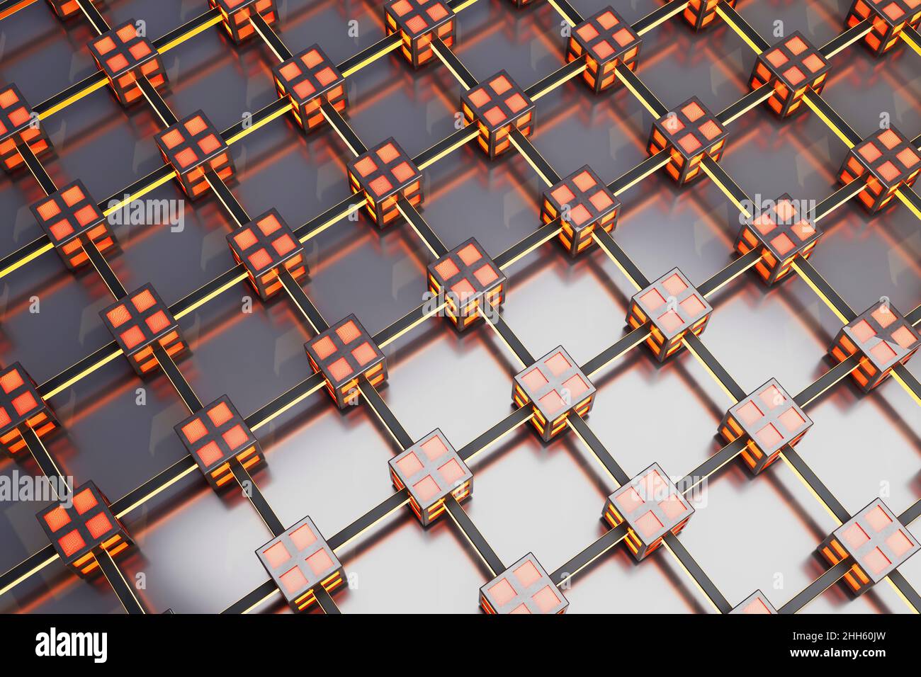 Three dimensional render of interconnected - Three Dimensional Render Of Interconnected Cubes Forming Mapped Network 2HH60JW 