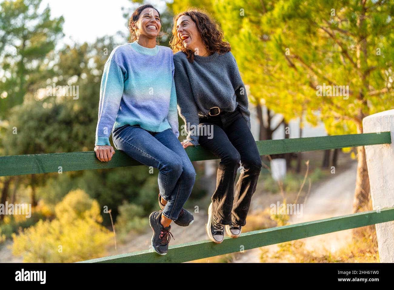 Someone Sitting Railing Friends sitting on railing hi-res stock photography and images - Alamy