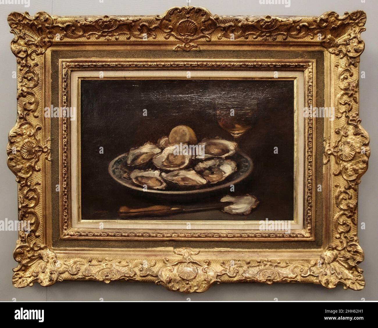 Zagreb, Croatia, Republika Hrvatska, Europe. Mimara Museum (Muzej Mimara). Edouard Manet (1832-1883), Oysters on a faience plate and a glass of wine, 1860-1862, oil on canvas. Signed Manet. Stock Photo