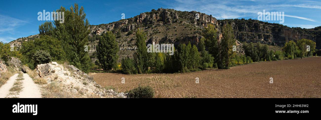 Landscape at the hiking track from Aragosa to La Cabrera in park Barranco del Rio Dulce, Guadalajara,Spain,Europe Stock Photo