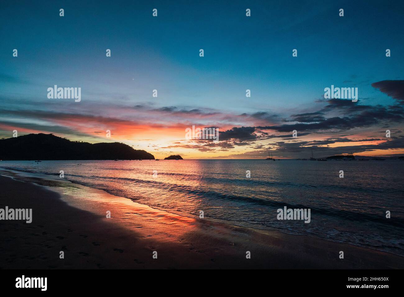 Scenic sky over Del Coco beach at sunset, Guanacaste Province, Costa Rica Stock Photo