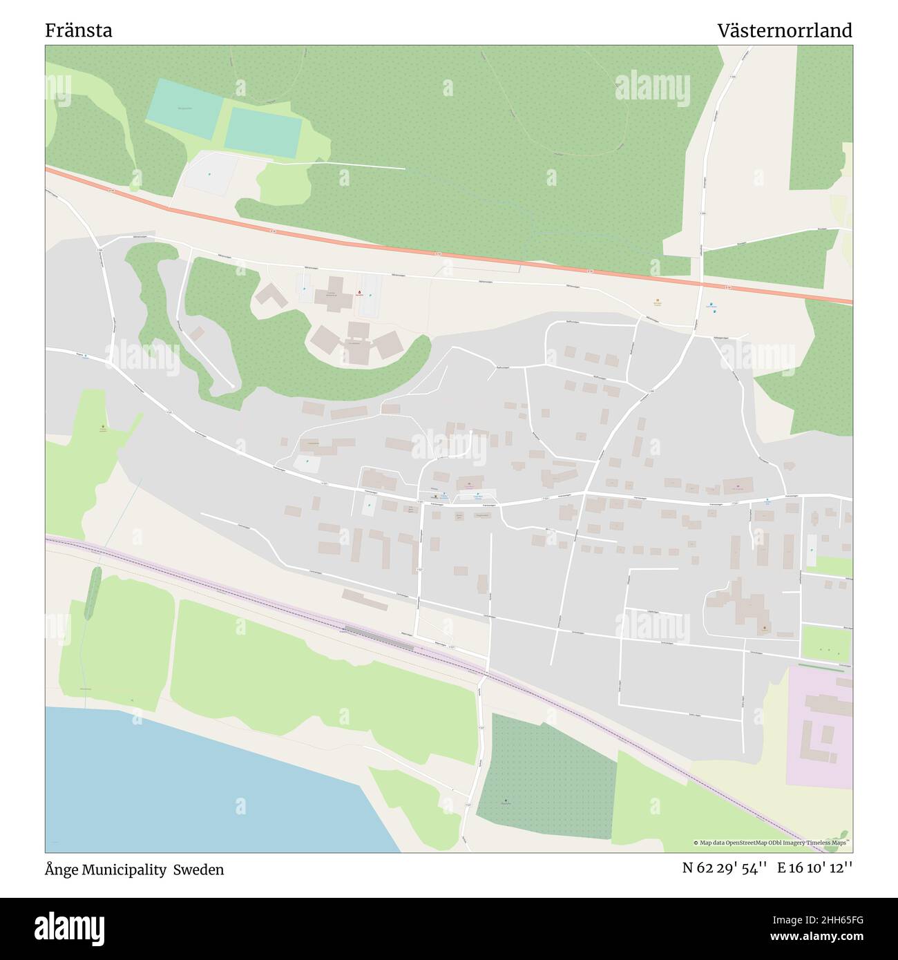 Fränsta, Ånge Municipality, Sweden, Västernorrland, N 62 29' 54'', E 16 10' 12'', map, Timeless Map published in 2021. Travelers, explorers and adventurers like Florence Nightingale, David Livingstone, Ernest Shackleton, Lewis and Clark and Sherlock Holmes relied on maps to plan travels to the world's most remote corners, Timeless Maps is mapping most locations on the globe, showing the achievement of great dreams. Stock Photo