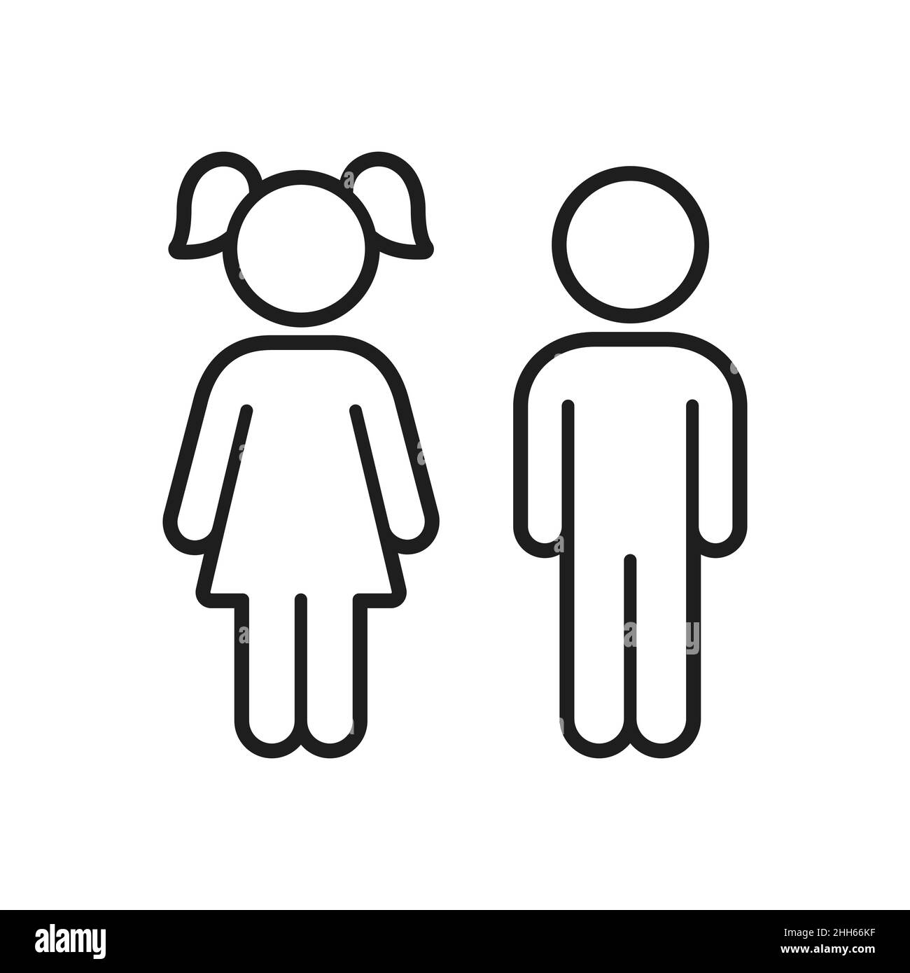Boy and girl line icon figures. Children gender symbols. Simple vector outline clip art illustration. Stock Vector