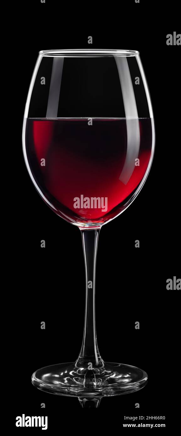 red wine in glass isolated on black Stock Photo