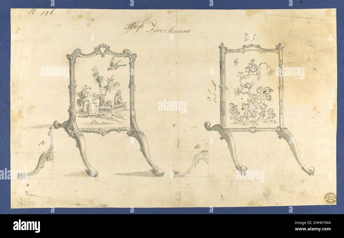 Horse Fire Screens, in Chippendale Drawings, Vol. I 1754 Thomas Chippendale British. Horse Fire Screens, in Chippendale Drawings, Vol. I  390504 Stock Photo