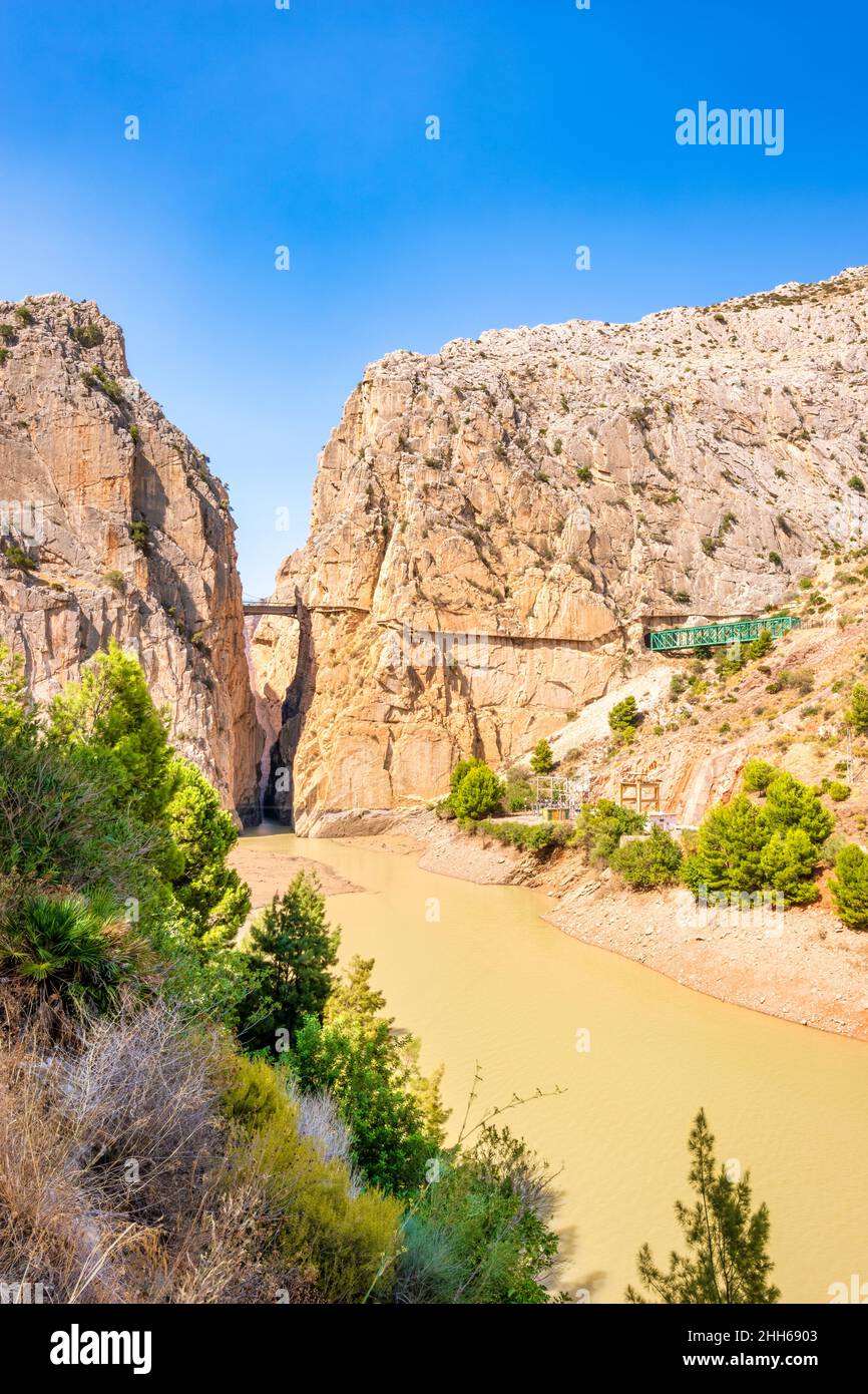 Suspension bridge caminito del rey connecting mountains el chorro