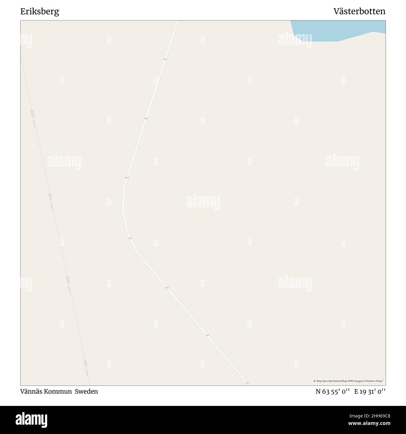 Eriksberg, Vännäs Kommun, Sweden, Västerbotten, N 63 55' 0'', E 19 31' 0'', map, Timeless Map published in 2021. Travelers, explorers and adventurers like Florence Nightingale, David Livingstone, Ernest Shackleton, Lewis and Clark and Sherlock Holmes relied on maps to plan travels to the world's most remote corners, Timeless Maps is mapping most locations on the globe, showing the achievement of great dreams. Stock Photo