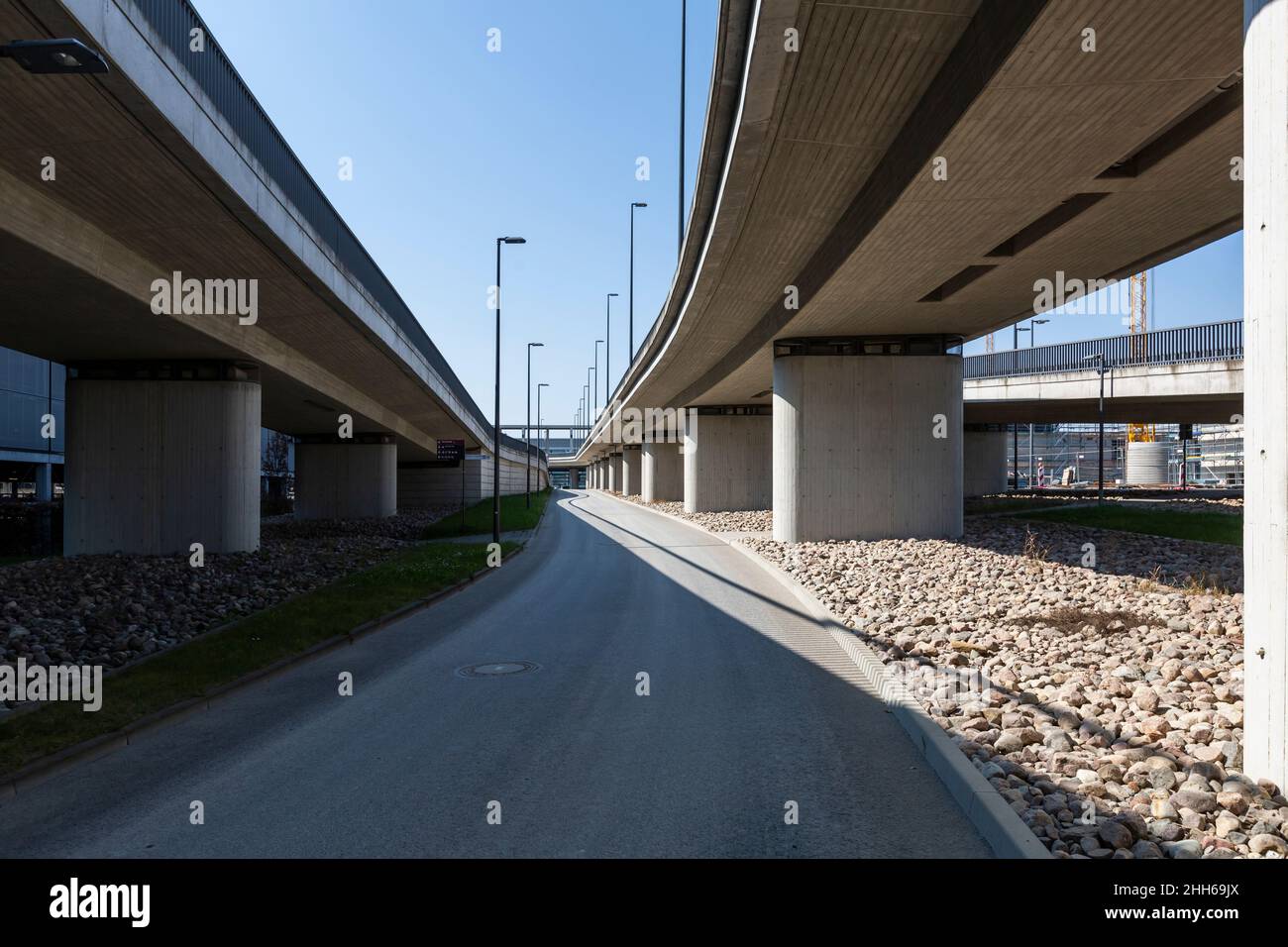 Germany, Brandenburg, Schonefeld, Elevated roads at Berlin Brandenburg Airport Stock Photo