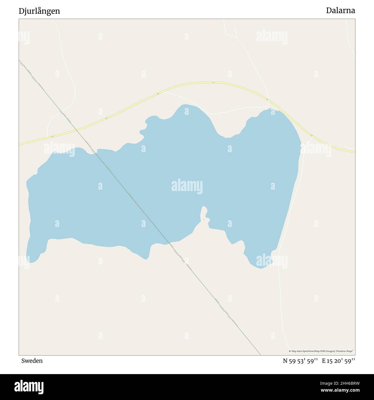 Djurlången, Sweden, Dalarna, N 59 53' 59'', E 15 20' 59'', map, Timeless Map published in 2021. Travelers, explorers and adventurers like Florence Nightingale, David Livingstone, Ernest Shackleton, Lewis and Clark and Sherlock Holmes relied on maps to plan travels to the world's most remote corners, Timeless Maps is mapping most locations on the globe, showing the achievement of great dreams. Stock Photo