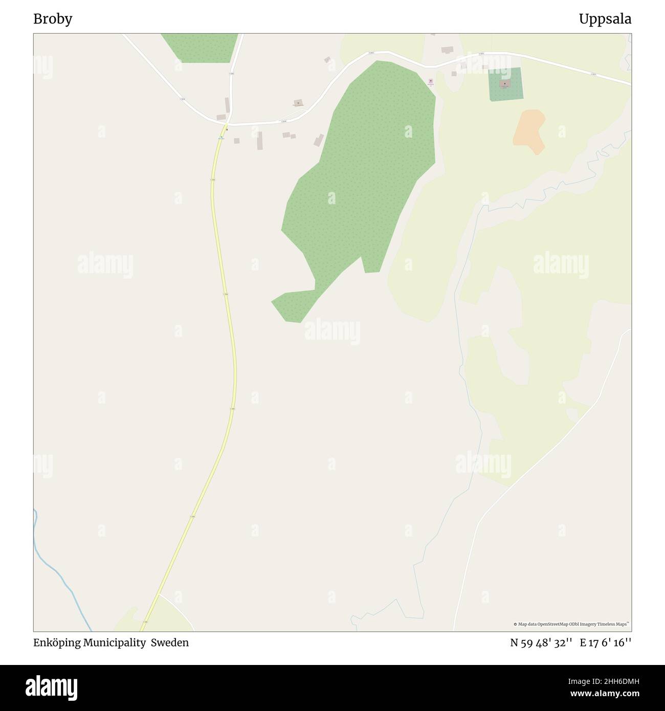 Broby, Enköping Municipality, Sweden, Uppsala, N 59 48' 32'', E 17 6' 16'', map, Timeless Map published in 2021. Travelers, explorers and adventurers like Florence Nightingale, David Livingstone, Ernest Shackleton, Lewis and Clark and Sherlock Holmes relied on maps to plan travels to the world's most remote corners, Timeless Maps is mapping most locations on the globe, showing the achievement of great dreams. Stock Photo