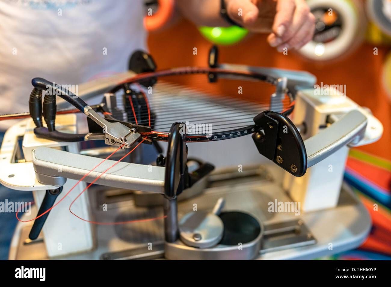 badminton racket repair and weaving Stock Photo Alamy