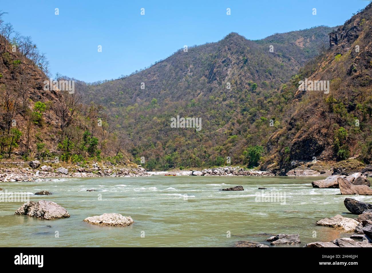 The holy river Ganga in the Himalaya mountains in India Asia Stock Photo