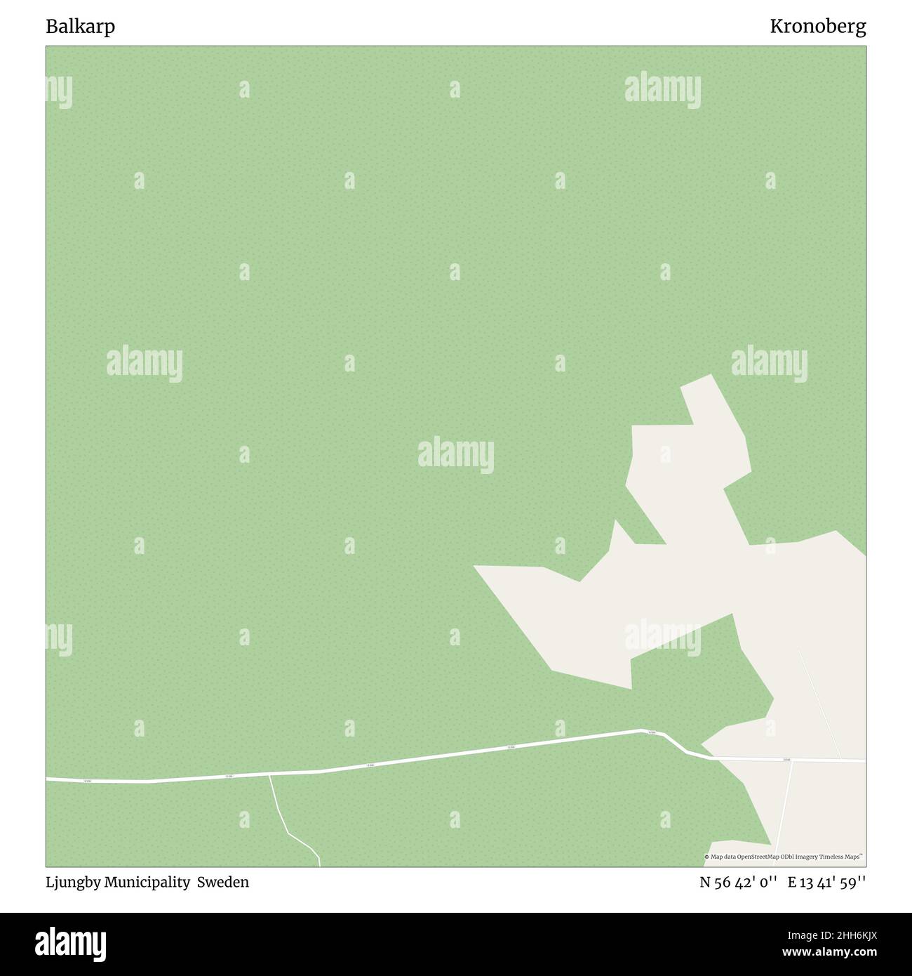 Balkarp, Ljungby Municipality, Sweden, Kronoberg, N 56 42' 0'', E 13 41' 59'', map, Timeless Map published in 2021. Travelers, explorers and adventurers like Florence Nightingale, David Livingstone, Ernest Shackleton, Lewis and Clark and Sherlock Holmes relied on maps to plan travels to the world's most remote corners, Timeless Maps is mapping most locations on the globe, showing the achievement of great dreams. Stock Photo