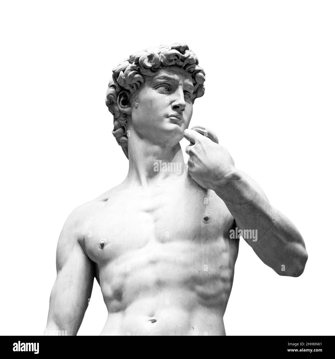 The replica of David, statue by Michelangelo isolated on white background, closeup front view picture Stock Photo