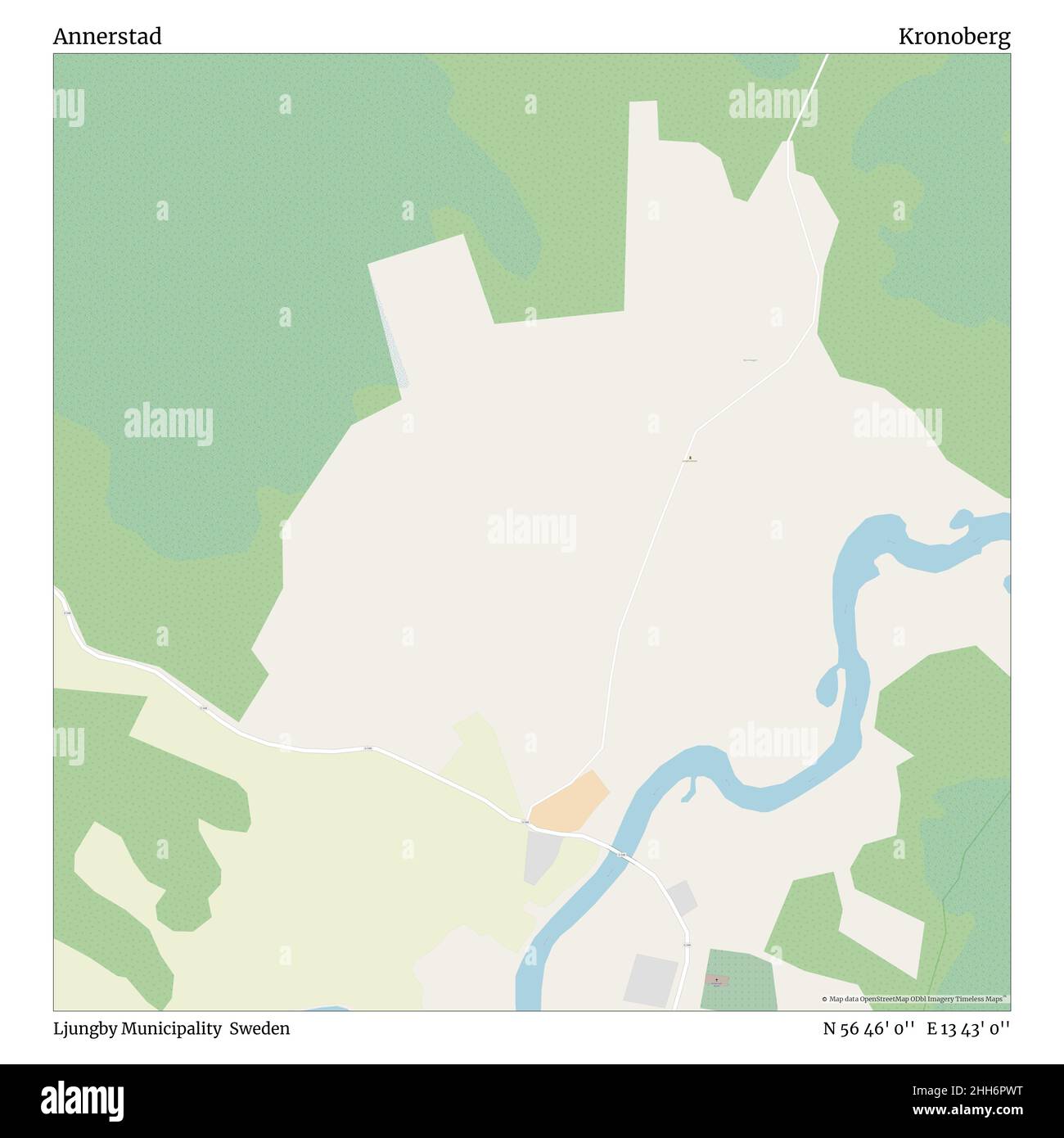 Annerstad, Ljungby Municipality, Sweden, Kronoberg, N 56 46' 0'', E 13 43' 0'', map, Timeless Map published in 2021. Travelers, explorers and adventurers like Florence Nightingale, David Livingstone, Ernest Shackleton, Lewis and Clark and Sherlock Holmes relied on maps to plan travels to the world's most remote corners, Timeless Maps is mapping most locations on the globe, showing the achievement of great dreams. Stock Photo