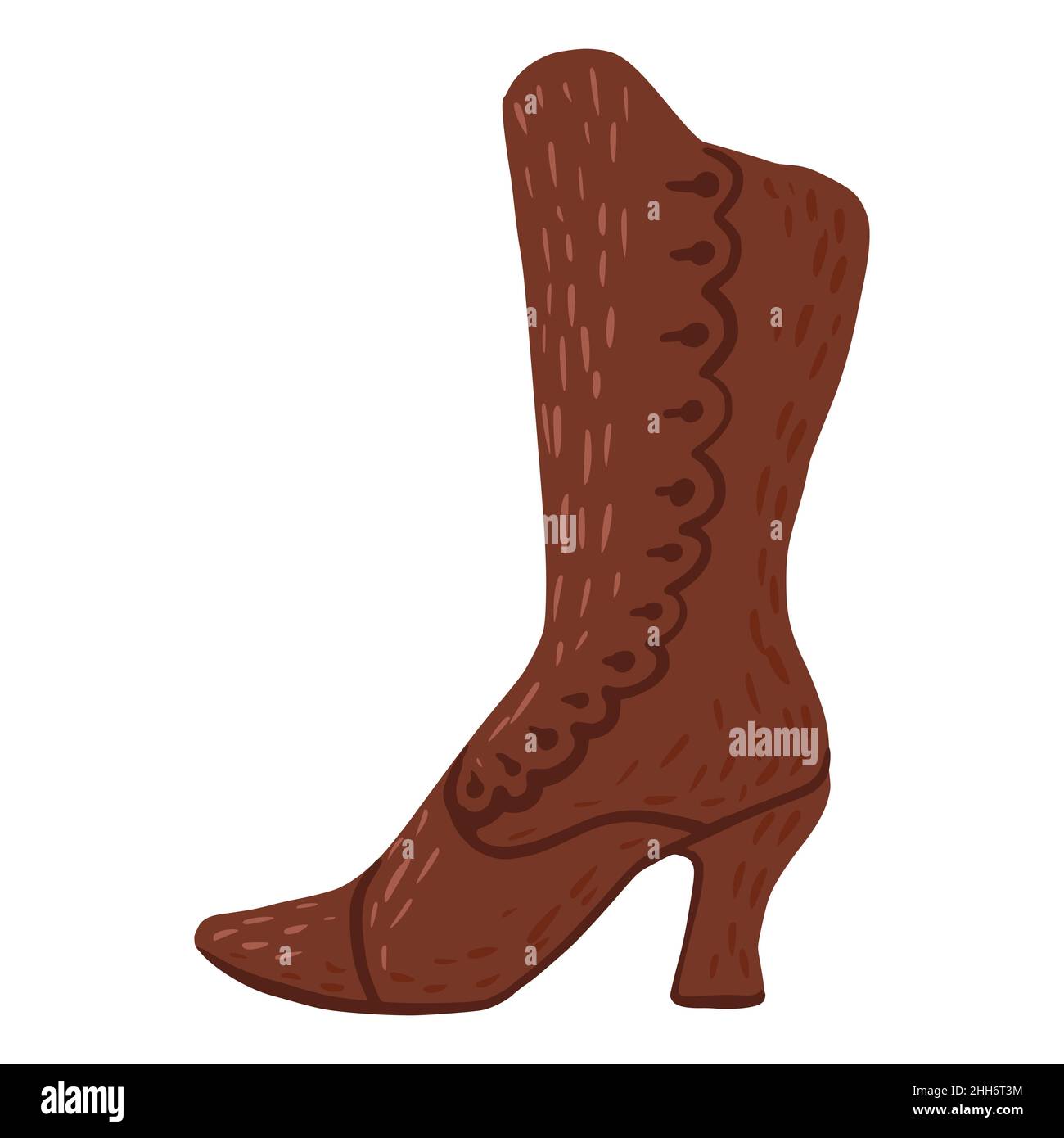Antique boots isolated on white background. Vintage shoes brown color in doodle style vector illustration Stock Vector