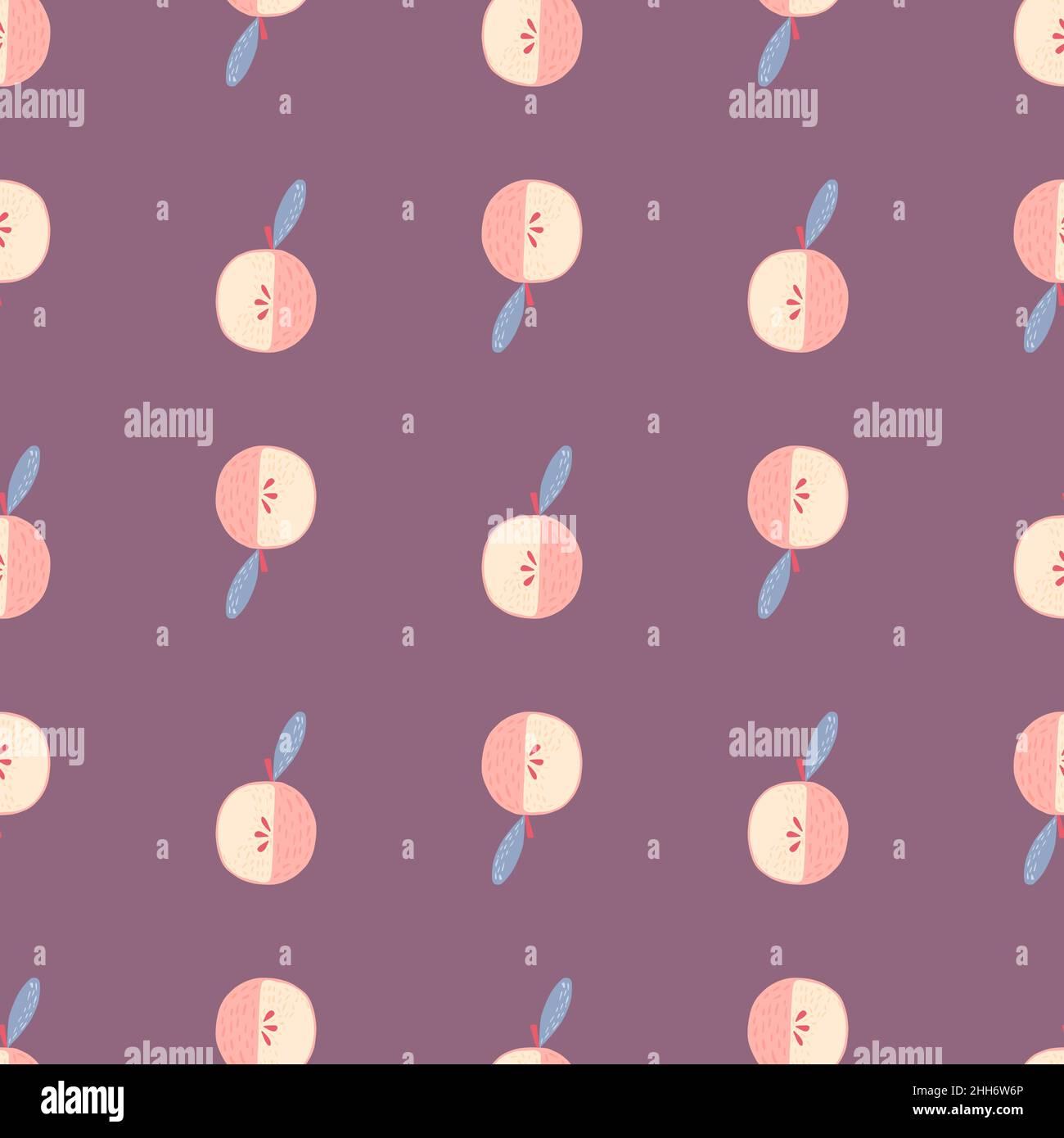 Pink random seamless pattern with apple shapes. Purple background ...