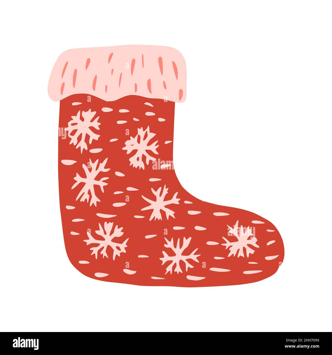Retro christmas sock isolated on white background. Wear from wool sketch hand drawn in style doodle vector illustration. Stock Vector