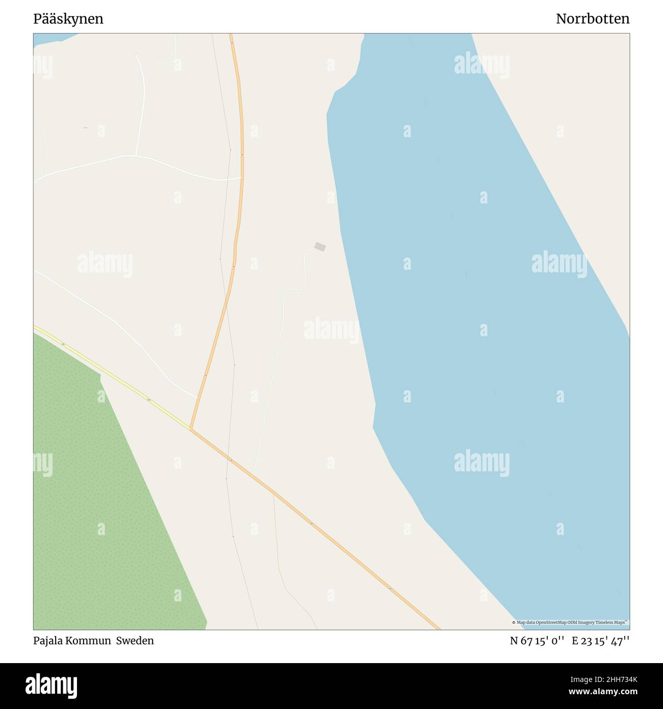 Pääskynen, Pajala Kommun, Sweden, Norrbotten, N 67 15' 0'', E 23 15' 47'', map, Timeless Map published in 2021. Travelers, explorers and adventurers like Florence Nightingale, David Livingstone, Ernest Shackleton, Lewis and Clark and Sherlock Holmes relied on maps to plan travels to the world's most remote corners, Timeless Maps is mapping most locations on the globe, showing the achievement of great dreams. Stock Photo