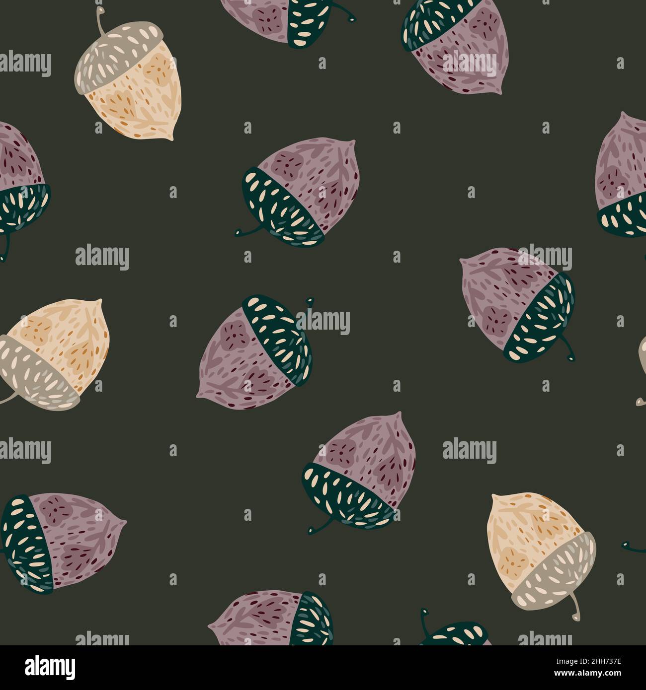 Random seamless fall pattern with purple and yellow colored acorn ...