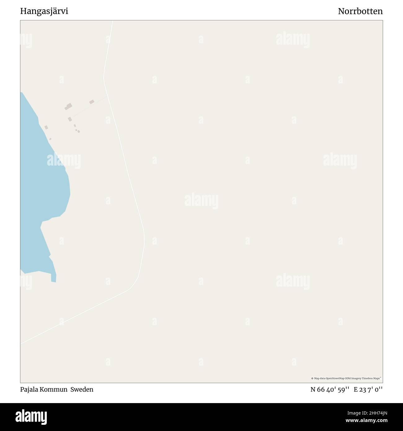 Hangasjärvi, Pajala Kommun, Sweden, Norrbotten, N 66 40' 59'', E 23 7' 0'', map, Timeless Map published in 2021. Travelers, explorers and adventurers like Florence Nightingale, David Livingstone, Ernest Shackleton, Lewis and Clark and Sherlock Holmes relied on maps to plan travels to the world's most remote corners, Timeless Maps is mapping most locations on the globe, showing the achievement of great dreams. Stock Photo