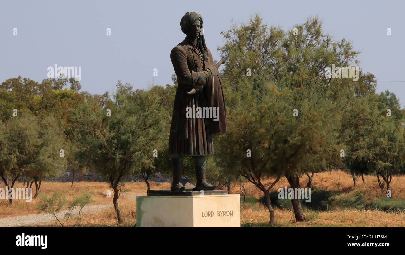 Statue of Lord Byron,Mesologgi,Aitoloakarnania,Greece Stock Photo