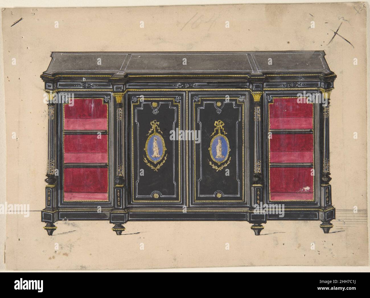 Design with Porcelain Plaques and Red Interior 19th century