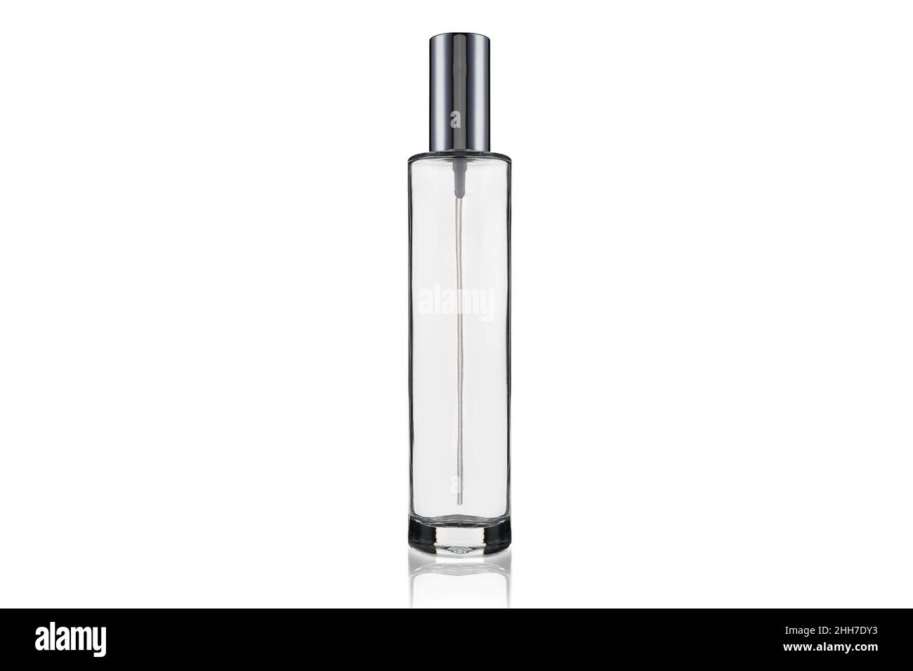 Blank bottle for cosmetic products. Clear plastic glass jar container isolated on white. Mock up Stock Photo