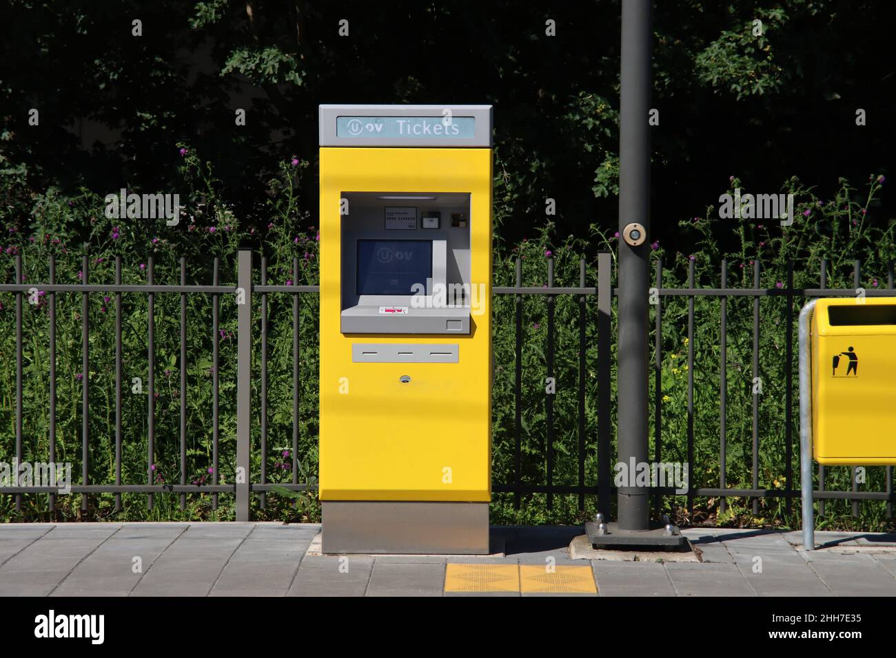 Ticket vending machine on platform of streetcar station in Utrecht the Netherlands Stock Photo