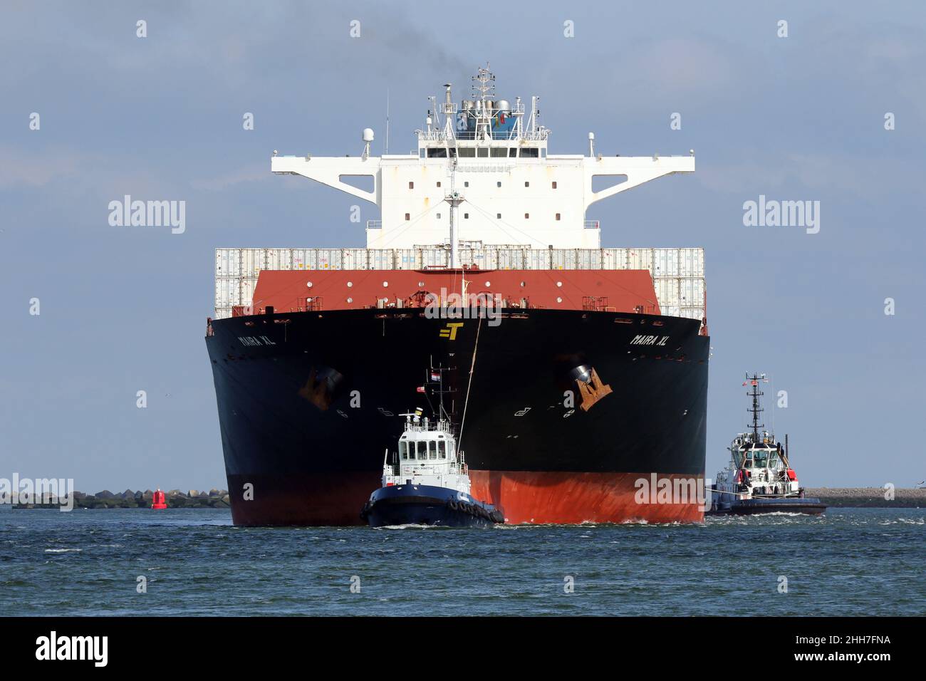The container ship Maira XL will reach the port of Rotterdam on August 24, 2021. Stock Photo