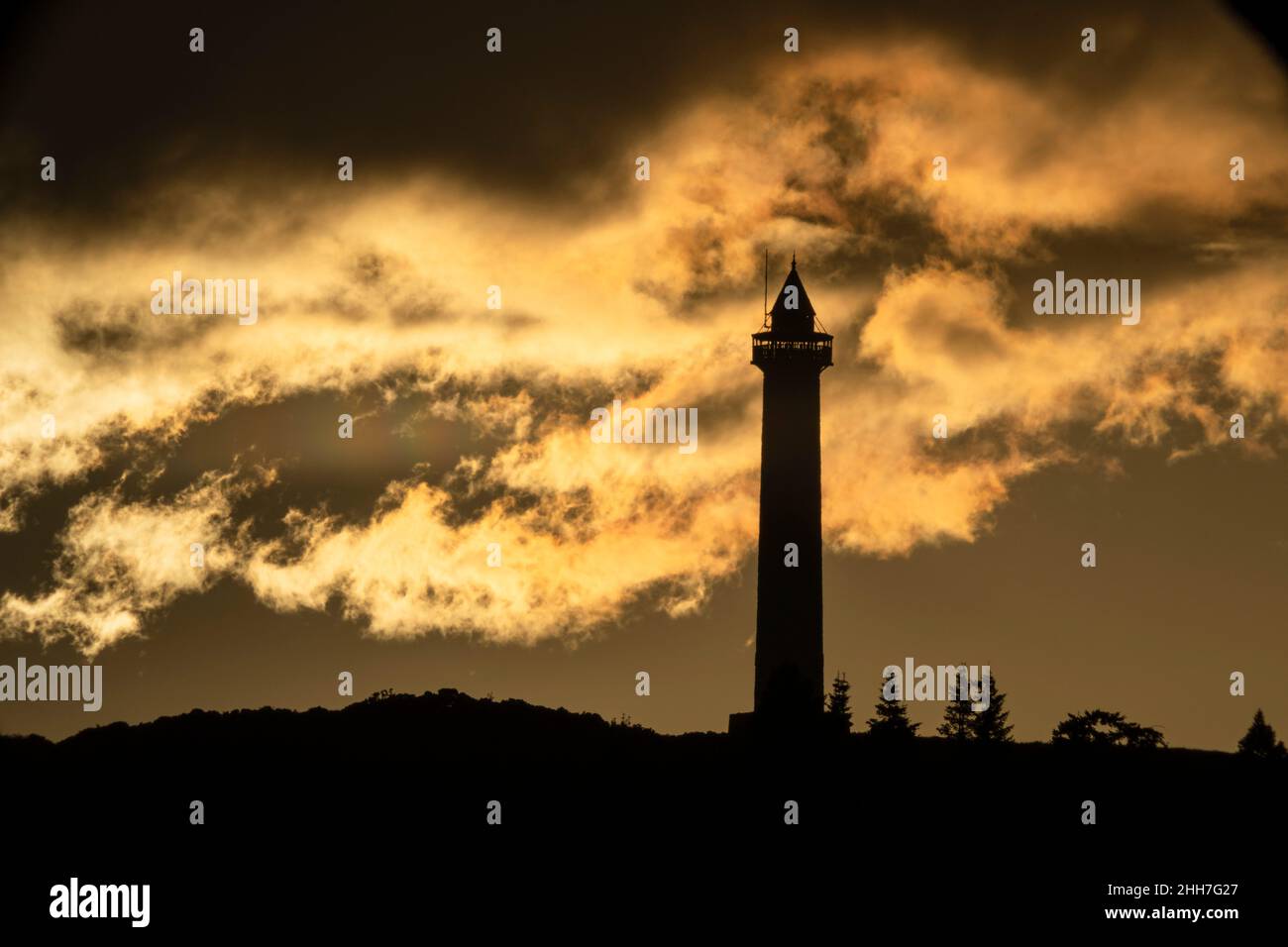 The Waterloo monument or column at Penielheugh, Nisbet, in the Scottish Borders seen at sunset. Stock Photo