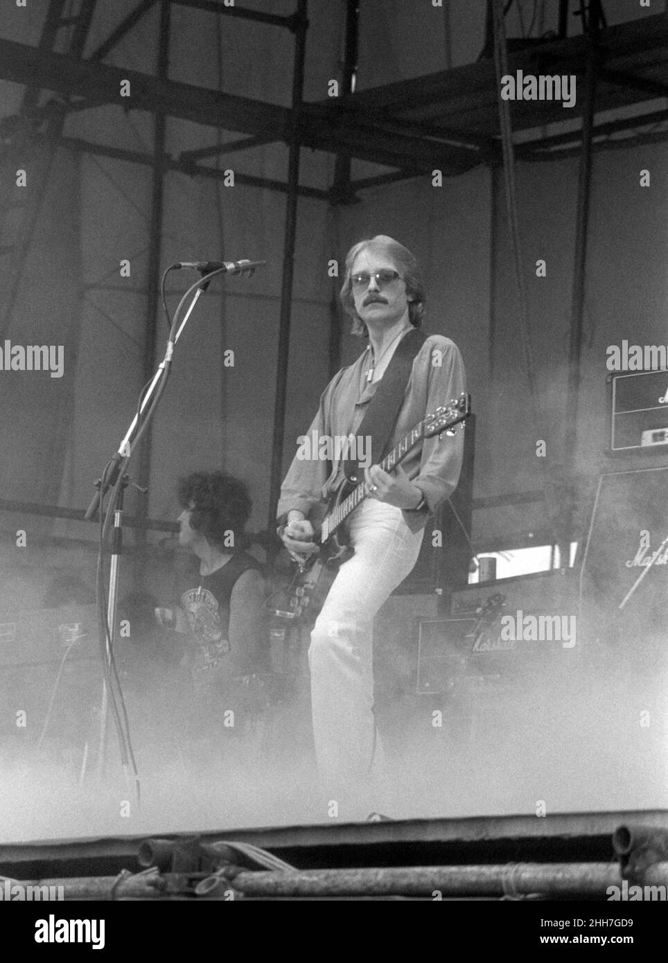 English musician John Miles performing at the 1977 Reading Festival, England. Stock Photo