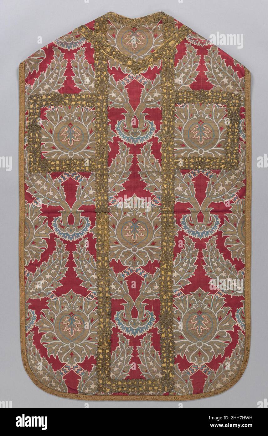Chasuble 17th century A large number of Ottoman silk textiles were destined  for export to Europe, where they functioned as secular and religious  garments. This chasuble, an ecclesiastical vestment worn by high