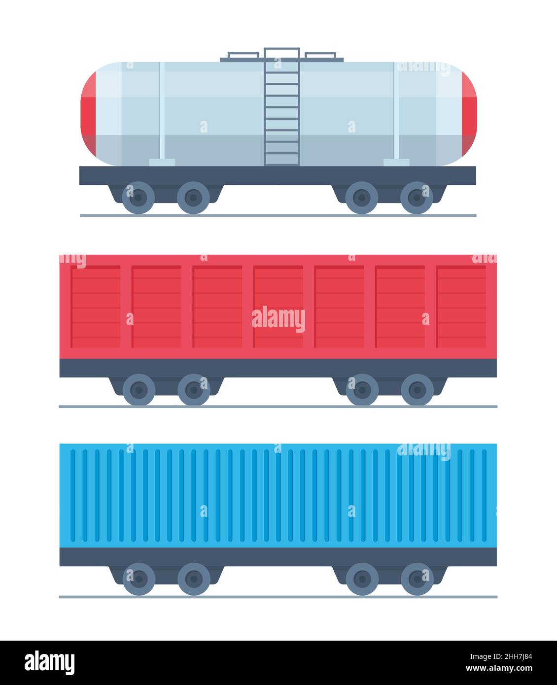Freight train wagon, tank, freight, cistern. Cargo train parts. Modern freight traffic vector flat illustration Stock Vector