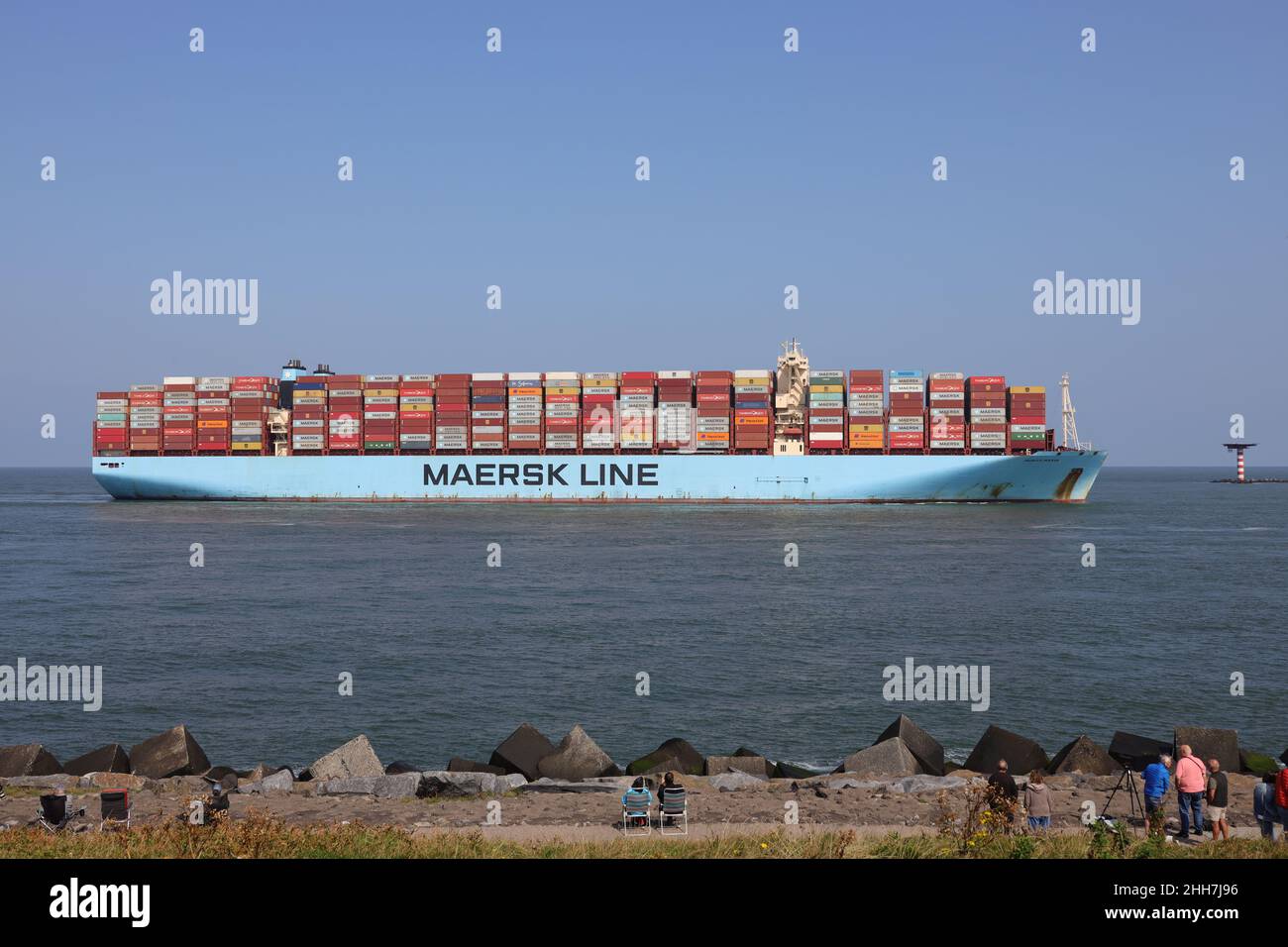 The container ship Munich Maersk will reach the port of Rotterdam on September 4, 2021. Stock Photo