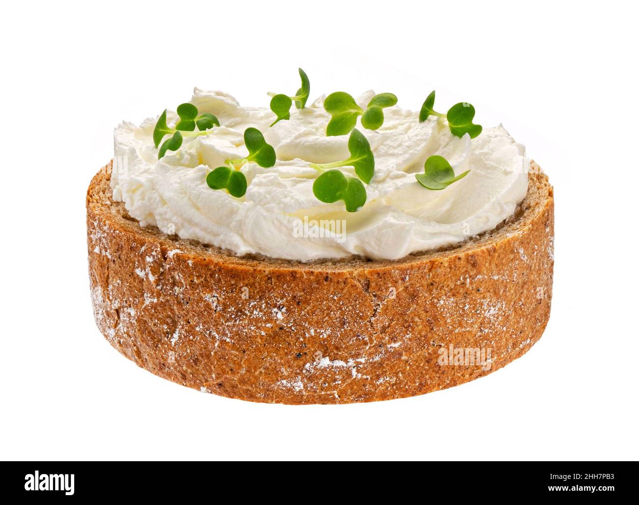 Rye toasted bread with cream cheese isolated on white background Stock